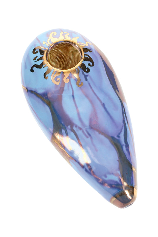 Ancient Creations Ceramics Oval Hand Pipe – Brass Screen – Made in USA