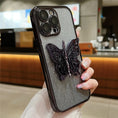 Load image into Gallery viewer, Gradient Glitter Butterfly Holder Plating Phone Cases for iPhone 15Pro 11 12 13 14 Pro Max Clear Shockproof Soft Silicone Cover
