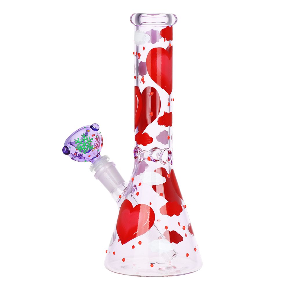Pinky Hearts Beaker Glass Water Pipe - 10"