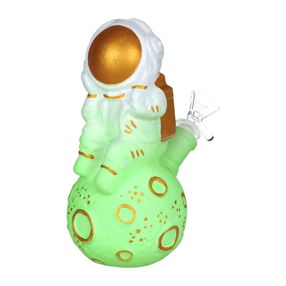 Astronaut Glow In The Dark Painted Glass Water Pipe - 6.75"