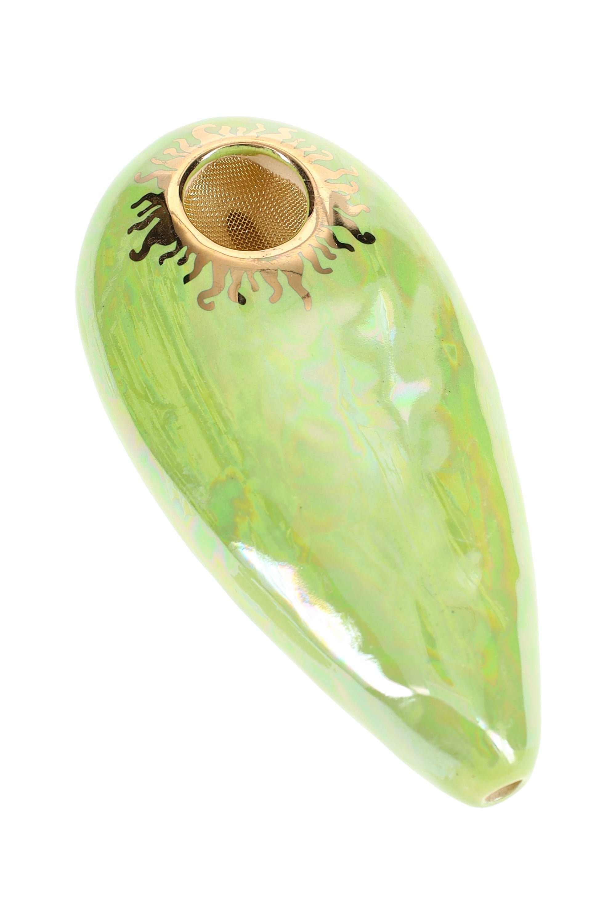 Ancient Creations Ceramics Oval Hand Pipe – Brass Screen – Made in USA