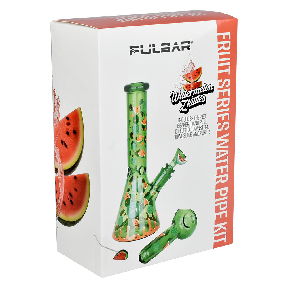 Pulsar Fruit Series Watermelon Zkittles Herb Pipe Glow Duo - 10" / 14mm F