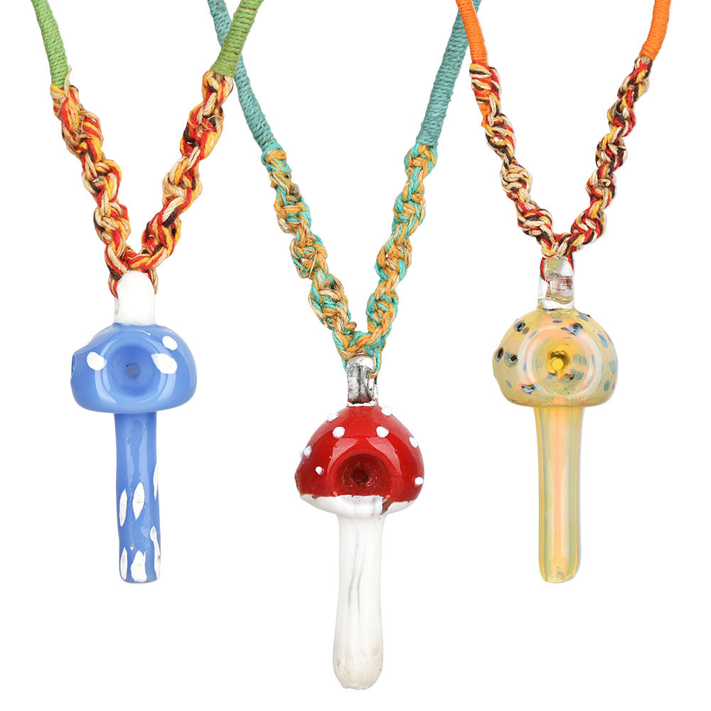 Mushroom Pendant Spoon Pipe Hemp Necklace (10 pack)