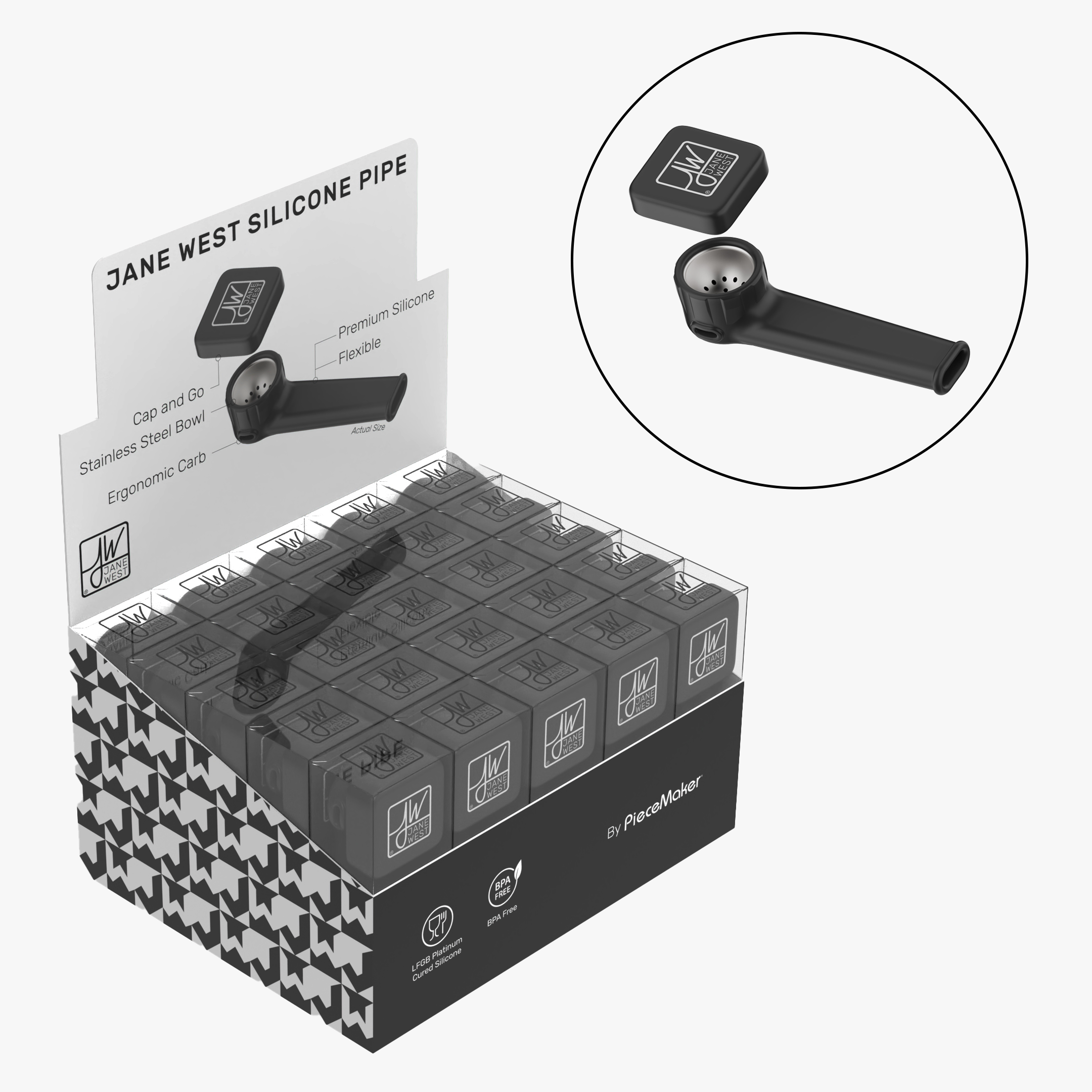 25 count Jane West x Piecemaker Outdoor Silicone Pipe - POS Display Pack