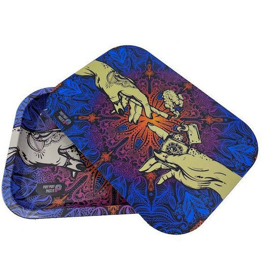 Puff & Pass Metal Tray w/ Magnetic Lid - Blue