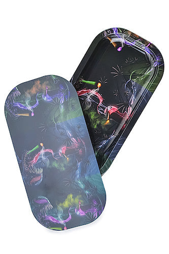 Slim 3D Holographic Metal Rolling Tray w/ Magnetic Lid