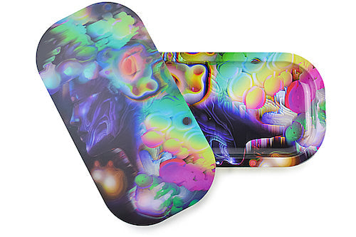 Slim 3D Holographic Metal Rolling Tray w/ Magnetic Lid