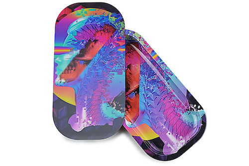 Slim 3D Holographic Metal Rolling Tray w/ Magnetic Lid